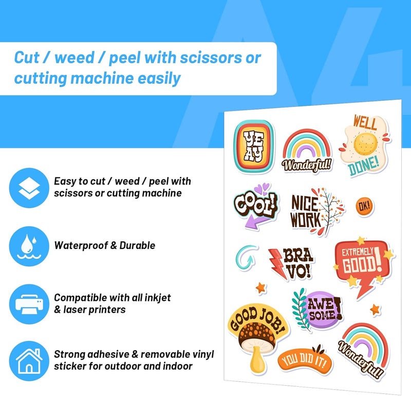TECKWRAP Printable Vinyl Sticker Paper for Inkjet Printer Matte White Printable Sticker Paper Waterproof 8.26" x 11.69" A4 Size 28Pcs/Pack for Photo, Scrapbooking, Craft Cutters - Image 3